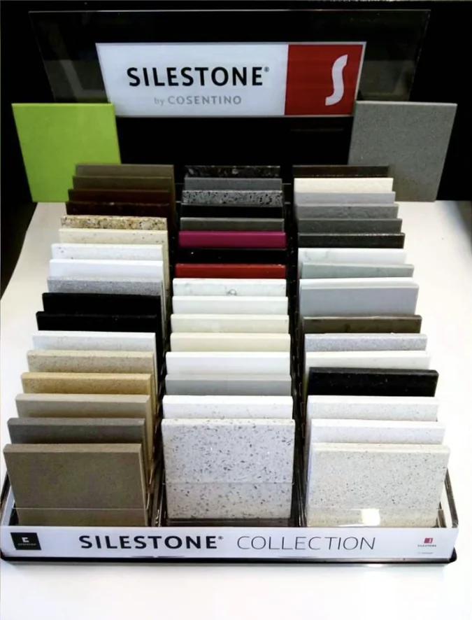 Muestrario de encimeras de cuarzo Silestone, materiales de primera calidad usados por Gasparini